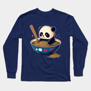 kawaii cute panda eating ramen Long Sleeve T-Shirt